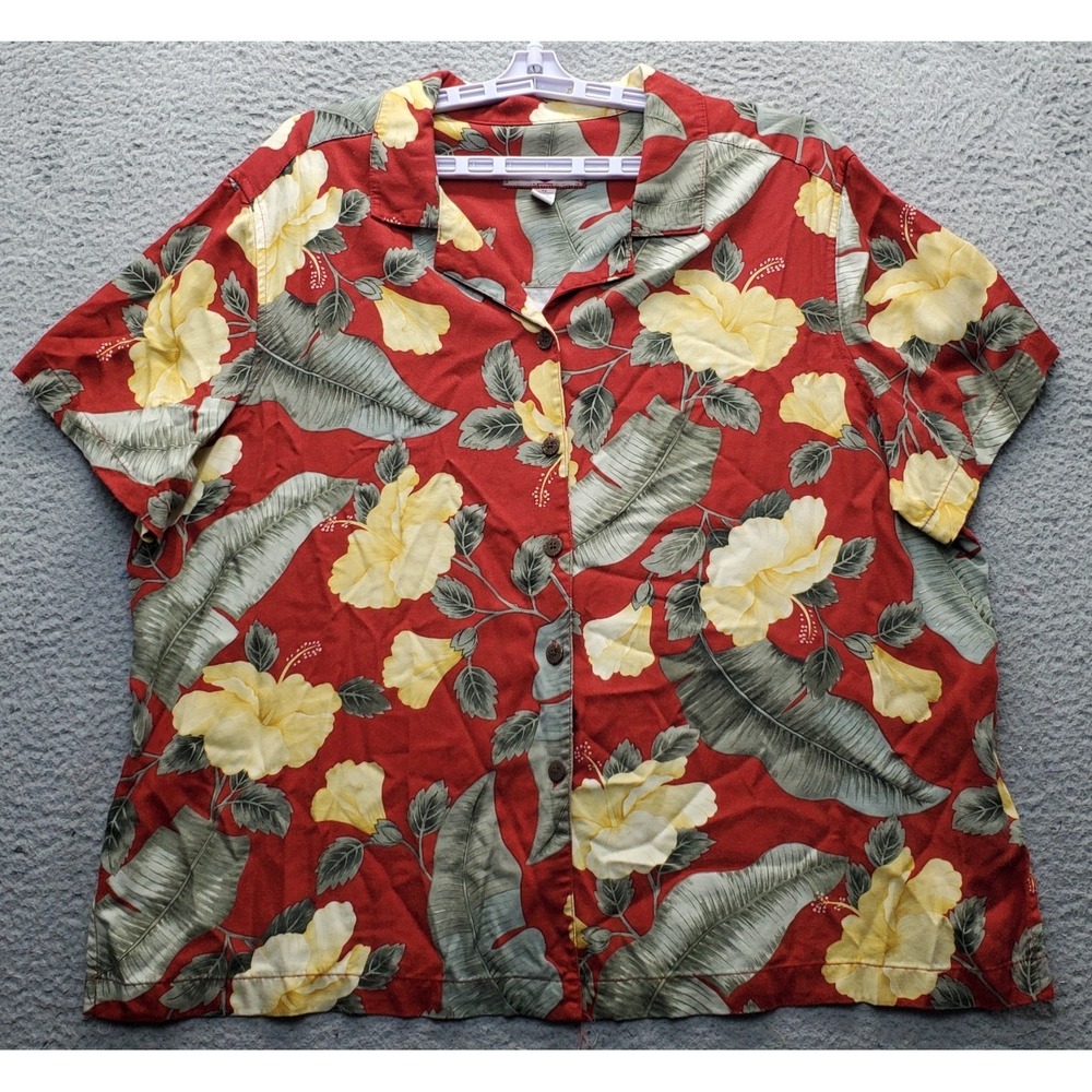 Caribbean Joe Shirt Womens 3X Rayon Hawaiian Floral Side Slit Button Up